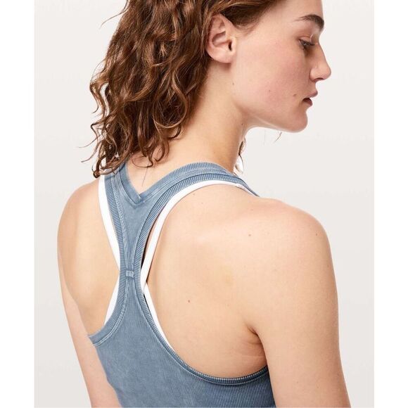 Lululemon Cool Racerback Tank size 6 Rib Washed Moon Blue Athletic - Picture 3 of 7